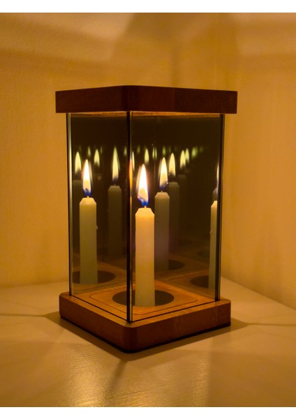 Zera - El Yapımı Sonsuzluk Aynası Ahşap Tealight Mumluk