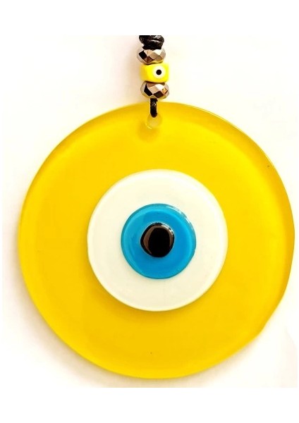 Tasarım Harikası Deri Ipli Nazar Boncuklu Sarı Cam Duvar Süsü