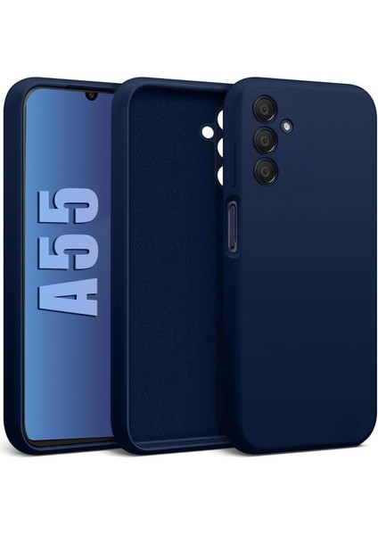 Galaxy A55 ile Uyumlu Kadife Iç Yüzeyli Kamera Korumalı Şok Emici Silikon Kılıf – Lacivert