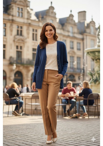 Kadın Kışlık Örgü Desenli Düğmeli Çift Cepli Uzun Kollu Normal Kesim Likralı Kardelen Dokuma Anne Hırka fırsatları