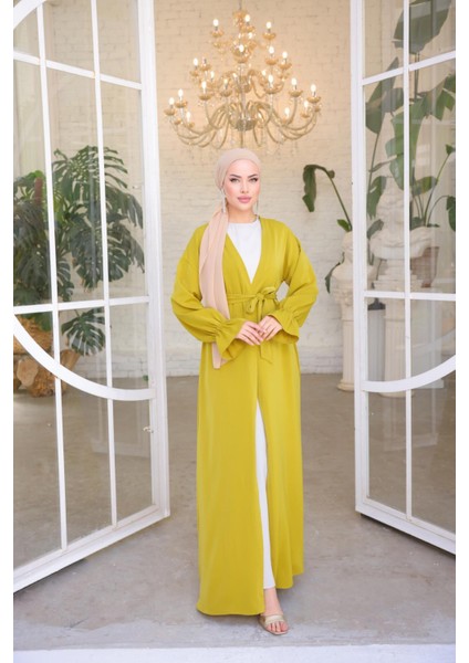 Ankanoor Yağ Yeşili Garnili Kuşaklı 2'li Abaya Takım ANKA255041 fiyatları