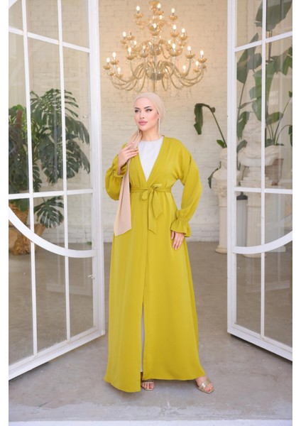 Ankanoor Yağ Yeşili Garnili Kuşaklı 2'li Abaya Takım ANKA255041 modelleri