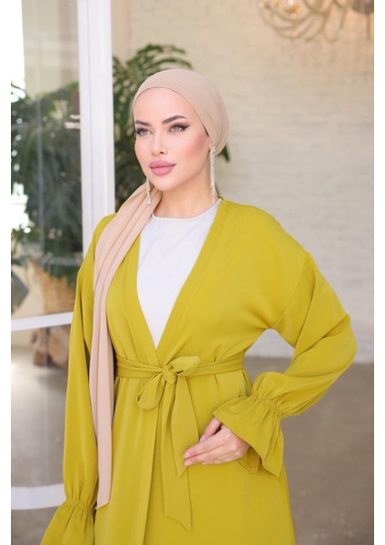 Ankanoor Yağ Yeşili Garnili Kuşaklı 2'li Abaya Takım ANKA255041 fırsatları