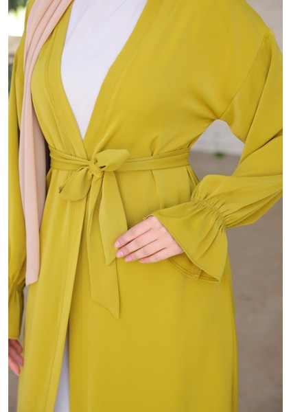 Ankanoor Yağ Yeşili Garnili Kuşaklı 2'li Abaya Takım ANKA255041 indirimleri