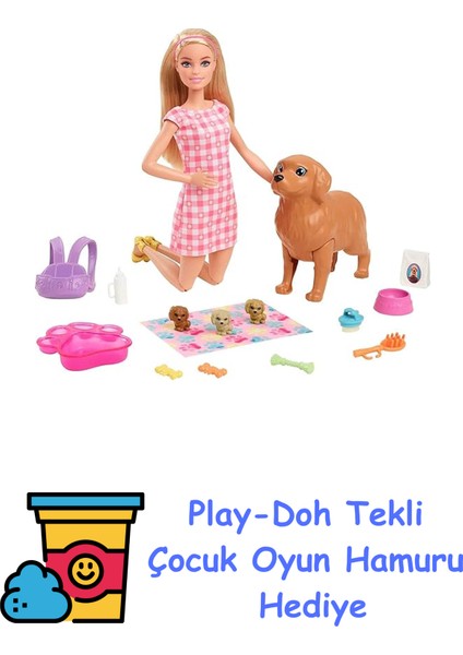 ve Hayvan Dostları Barbie ve Hayvan Dostları Oyun Seti, Köpek, 3 Yavru Köpek ve Aksesuarlar, 3-7 Yaş HCK75 + Play-Doh Oyun Hamuru