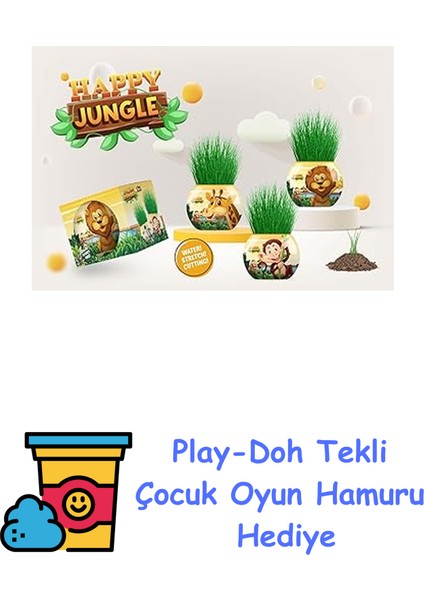 Mutlu Orman Temalı Xl Çim Adam 6'lı Set – Çocuklar Için Eğitici ve Eğlenceli Bitki Yetiştirme Kiti + Play-Doh Oyun Hamuru