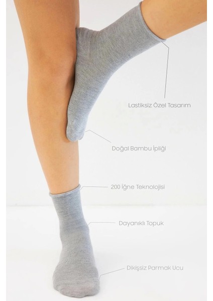 Bambu Kadın Lastiksiz Gri Soket Dikişsiz Premium Çorap 3'lü Paket / Sıkmayan Çorap / Iz Bırakmaz fiyatları