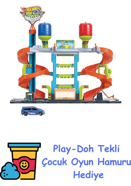 Mega Araba Yıkama Kulesi Hot Wheels™ City Mega Araba Yıkama ile 1 Adet Renk Değiştiren Arabalar™ Aracı, Çocuklar Için Oyuncak HDP05 + Play-Doh Oyun Hamuru
