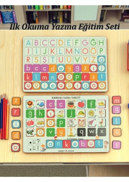 "okuma Yazma Öğreniyorum Seti" Ahşap Oyuncak Türkçe Ingilizce Harfler Ilk Okuma Seti Harf Puzzle