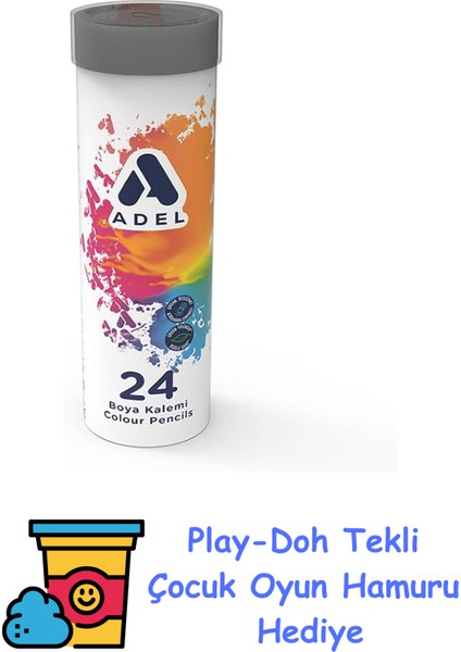 Metal Tüp Boya Kalemi, 24 Renk, Tam Boy, Parlak ve Canlı Renkler, Kolay Açılır, Kaliteli Mineli, Dayanıklı Uçlar, Metal Kutulu + Play-Doh Oyun Hamuru