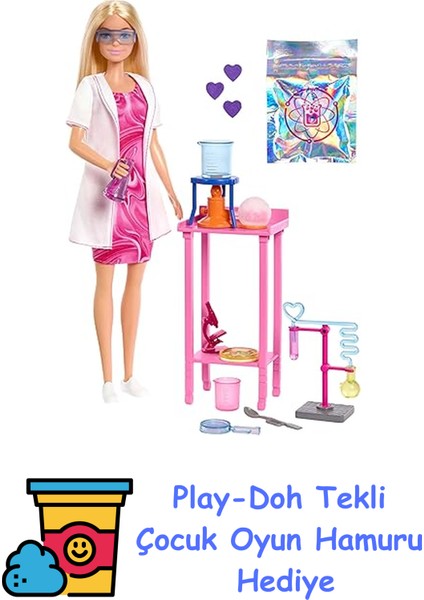 Kariyer Oyun Setleri - Bilim Uzmanı ve Aksesuarları Bilim Uzmanı Barbie ve Aksesuarları, Laboratuvar Masası ve Renk Değiştiren Aksesuarlarıyla Sarışın Bebek Jcr + Play-Doh Oyun Hamuru