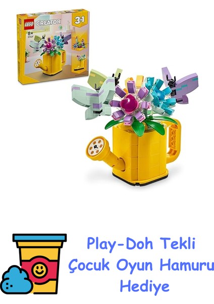 Creator 3’ü 1 Arada Sulama Kabında Çiçekler 31149-8 Yaş ve Üzeri Çocuklar Için Çizme ve Kuş Modeli Seçenekleri Içeren Yaratıcı Oyuncak Yapım Seti, Doğum Günü Hedi + Play-Doh Oyun Hamuru