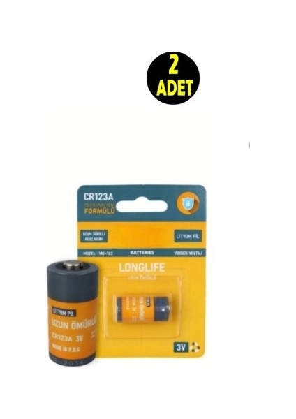 2 Adet CR123A 3 Volt Lityum Fotoğrraf Makinesi Pili Cr 123A 3V Başlıklı Pil