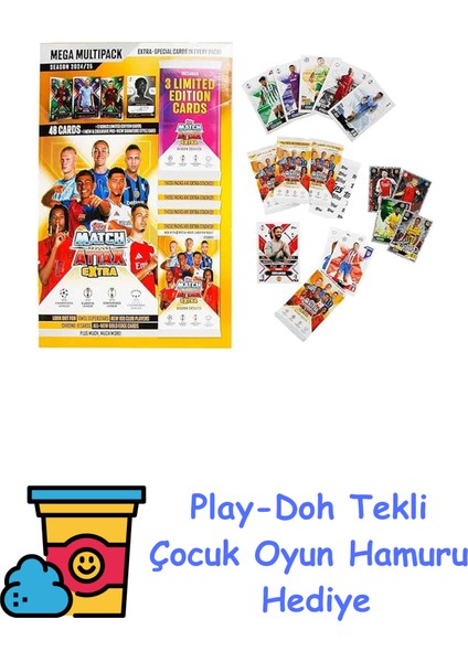 Match Attax Extra 24/25 Mega Multipack (52 Kart, 3 Rastgele x Factor Le Kartı ve Özel Imza Tarzı Pro-View Kartı Dahil!) + Play-Doh Oyun Hamuru