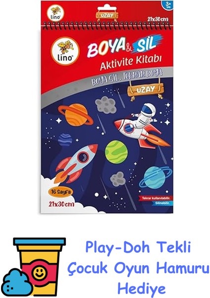 Boya Sil Aktivite Boyama Kitabı Uzay A4 Ebat + Play-Doh Oyun Hamuru