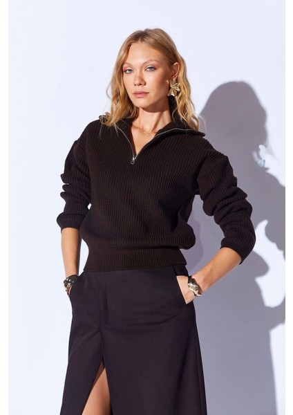 Pamuklu Soft Doku Fermuarlı Yarım Balıkcı Yaka Kadın Kazak fiyatları