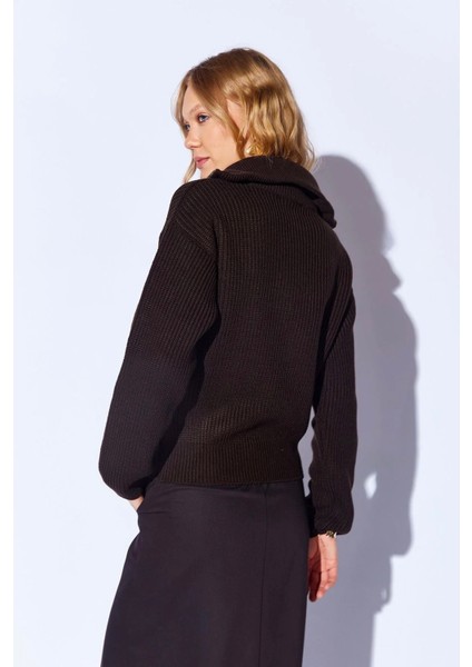 Pamuklu Soft Doku Fermuarlı Yarım Balıkcı Yaka Kadın Kazak modelleri