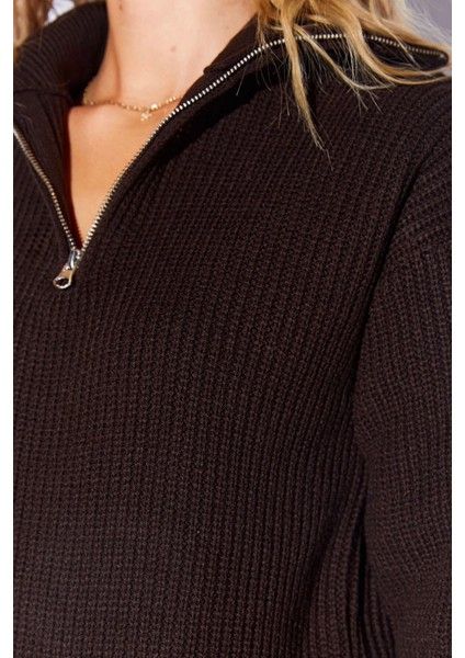 Pamuklu Soft Doku Fermuarlı Yarım Balıkcı Yaka Kadın Kazak indirimleri