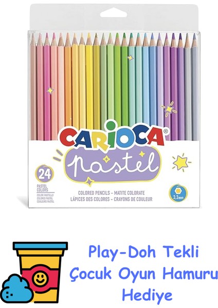 Pastel Renk Kuru Boya Kalemi 24'lü + Play-Doh Oyun Hamuru