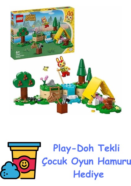 Animal Crossing Bunnie Açık Hava Aktivitelerinde 77047 – 6 Yaş ve Üzeri Kız ve Erkek Çocukları Için Çadır ve Tavşan Minifigürleri Içeren Oyuncak Yapım Seti, Doğum + Play-Doh Oyun Hamuru