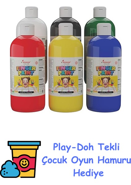 Ana Renkler Parmak Boyası 6'lı Set 6X500 gr + Play-Doh Oyun Hamuru