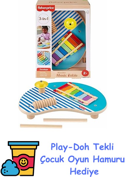 Ahşap Müzik Keyfi 3 Ahşap Parçadan Oluşan Fisher-Price Ahşap Müzik Keyfi ve Oyuncak Perküsyon Enstrümanları HXT91 + Play-Doh Oyun Hamuru
