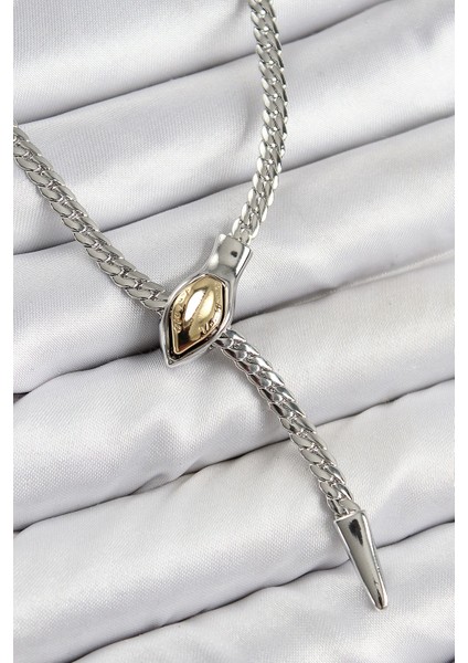 Bfs Pirinç Asansörlü Yılan Model Gümüş Renk Kadın Kolye