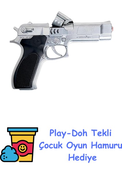 Oyuncak Focus Bang Full Metal Gerçekçi Tasarım Metalik Renk Tabanca,mantar Mermi Hediyeli,kemere Takma Aparatlı + Play-Doh Oyun Hamuru
