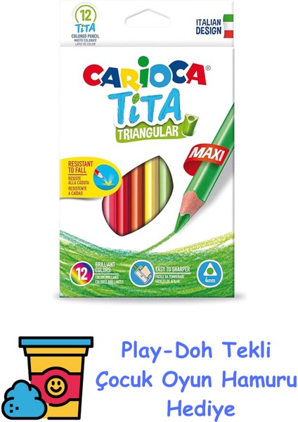 Tita Maxi Üçgen Kuru Boya Kalemi 12'li + Play-Doh Oyun Hamuru