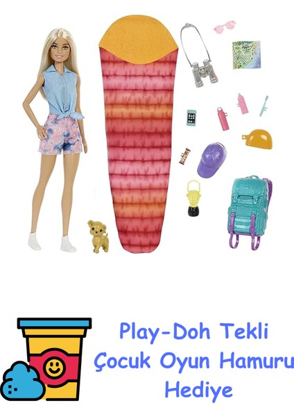 Kampa Gidiyor Oyun Seti Barbie Kampa Gidiyor Oyun Seti, Yavru Köpeği ve 10'dan Fazla Aksesuar, 3-7 Yaş HDF73 + Play-Doh Oyun Hamuru