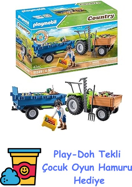 Country 71249 Römorklu Traktör, Taşıma Kutuları Dahil, Organik Çiftlik Için Yeşil Traktör, 4 Yaşından Büyük Çocuklar Için Sürdürülebilir Oyuncak + Play-Doh Oyun Hamuru