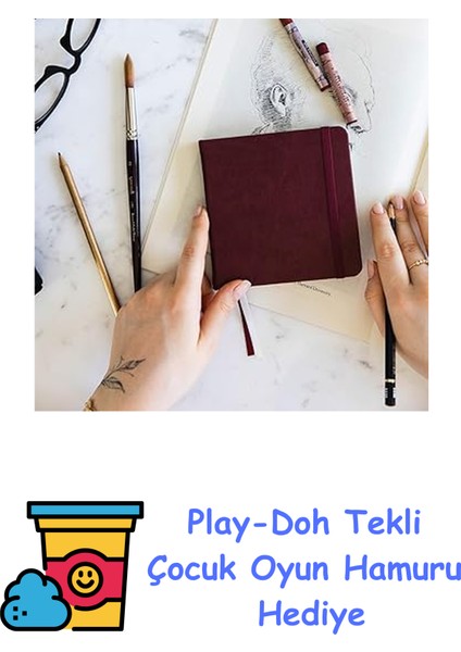 12X12 cm Sert Kapak 80 Yaprak 140 Gr. Eskiz Defteri - Sketch Book - Bordo + Play-Doh Oyun Hamuru