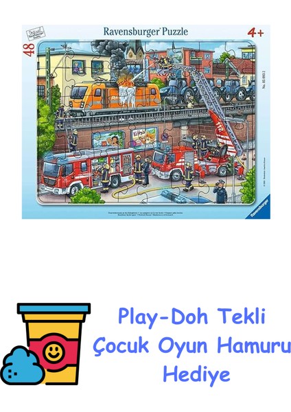 050932 48P Bçer Puz Itfaiye, Çok Renkli + Play-Doh Oyun Hamuru