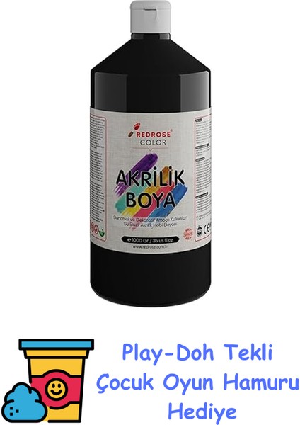 Siyah Akrilik Boya 1000 gr + Play-Doh Oyun Hamuru