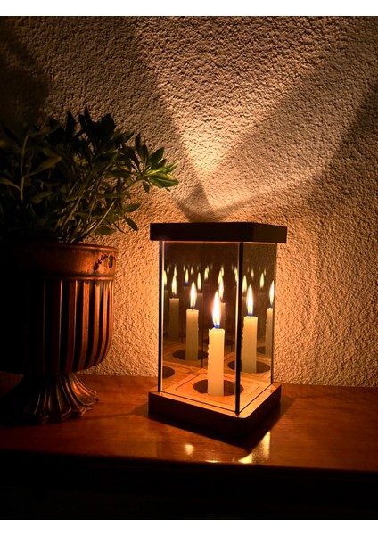 Zera - El Yapımı Sonsuzluk Aynası Ahşap Tealight Mumluk