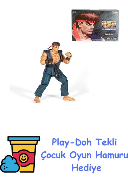 , 253255070, Street Fighter Evil Ryu Deluxe Figür, Pop-Culture Tasarım, 25'ten Fazla Eklem Noktası, Aksesuarlı, 15 Cm, 6 Inç, Kılıflı Kutu + Play-Doh Oyun Hamuru
