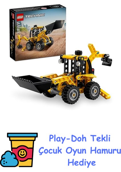 Technic Kazıcı Yükleyici 42197 – 7 Yaş ve Üzeri Kız ve Erkek Çocukları Için Arka Kazıcı, Kepçe ve Dengeleyici Içeren Yapım Seti, Hediye Fikri (104 Parça) + Play-Doh Oyun Hamuru