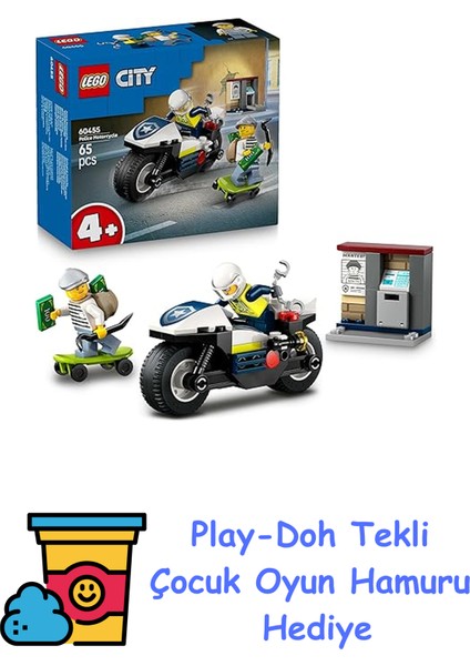 City Polis Motosikleti Takibi 60455-4 Yaş Üzeri Kız ve Erkek Çocuklar Için Polis Motosikleti Oyuncağı, Hırsız Kaçış Kaykayı ve Mini Açılabilir Atm Içeren Yaratıcı + Play-Doh Oyun Hamuru