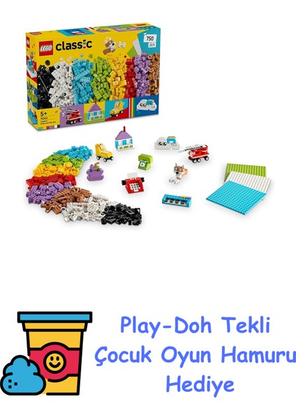 Classic Yaratıcı Yapım ve Oyun Kutusu 11044 – 5 Yaş ve Üzeri Kız ve Erkek Çocuklar Için Renkli Yapılabilir Oyuncak Seti, Doğum Günü Hediyesi Fikri (750 Parça) + Play-Doh Oyun Hamuru