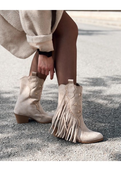 Silvene Kadın Kovboy Çizme Bej Süet modelleri