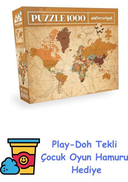 1000 Parça Puzzle - World Map-Iı (Dünya Haritası-Iı) + Play-Doh Oyun Hamuru