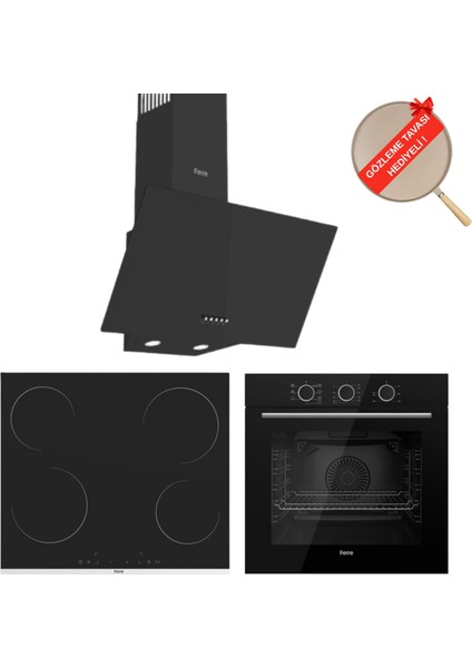 Fryart & Flowart Salvia Vitroseramik Elektrikli 3'lü Siyah Ank. Set (D086 + MS261 + QXE62CS)