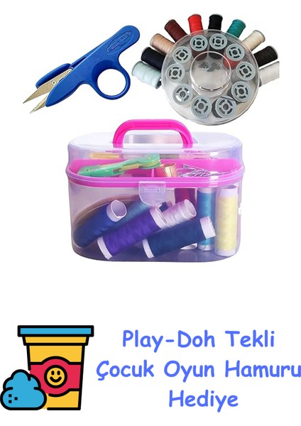 Dikiş Seti, 48 Parça, Makas, Iğne, Iplik, Mezura ve Dikiş Malzemeleri (Kırmızı) + Play-Doh Oyun Hamuru