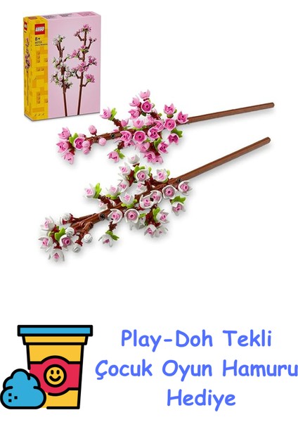 Botanicals 40725 Kiraz Çiçekleri – 8 Yaş ve Üzeri Yaratıcı Çocuklar Için Inşa Edilebilen Çiçek Modeli, Kutlama ve Doğum Günü Için Anlamlı Hediye Fikri, Dekoratif + Play-Doh Oyun Hamuru