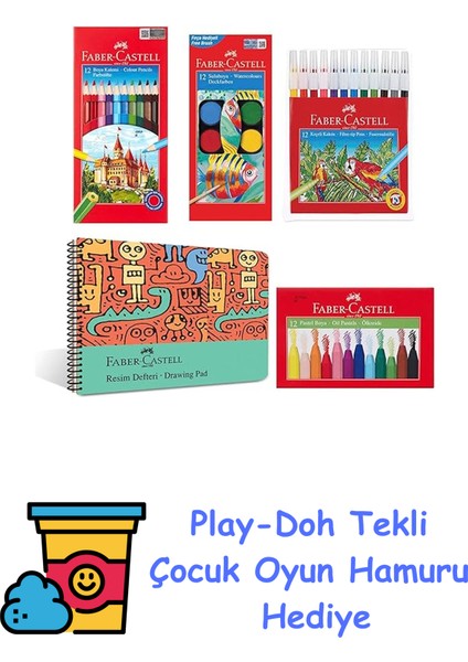 Boyama Seti ve Resim Defteri 25X35 Cm, Çocuklar Için Yaratıcı Eğlence, 12 Renk Suluboya, Boya Kalemi, Pastel Boya, Keçeli Kalem ve 30 Yaprak Defter + Play-Doh Oyun Hamuru