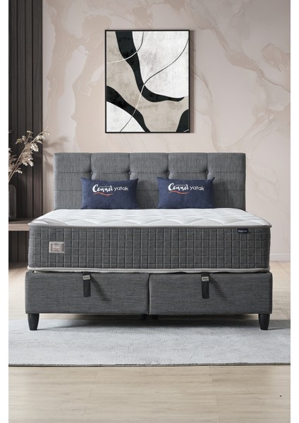 Mimoza Modeli Çift Kişilik Full Ortopedik Yataklı Sandıklı Baza ve Başlık Takımı 3 lü Set