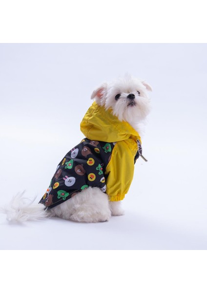 Osaka Smile Sarı Emoji Desenli Köpek Mont Köpek Yağmurluk Köpek Kıyafeti Köpek Elbisesi