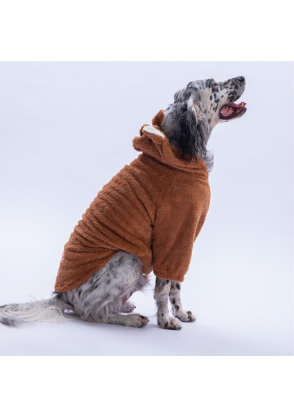 Kahverengi Lucca Teddy Hoodie Ayı Kulaklı Peluş Orta Büyük Irklar Köpek Kıyafeti Köpek Sweati