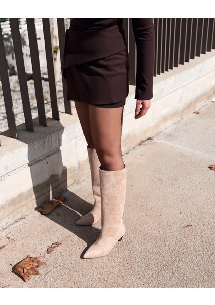 Remni Kadın Topuklu Çizme Bej Süet fiyatları