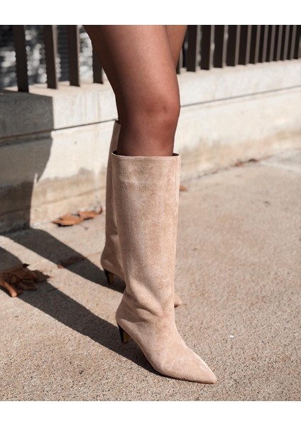 Remni Kadın Topuklu Çizme Bej Süet modelleri